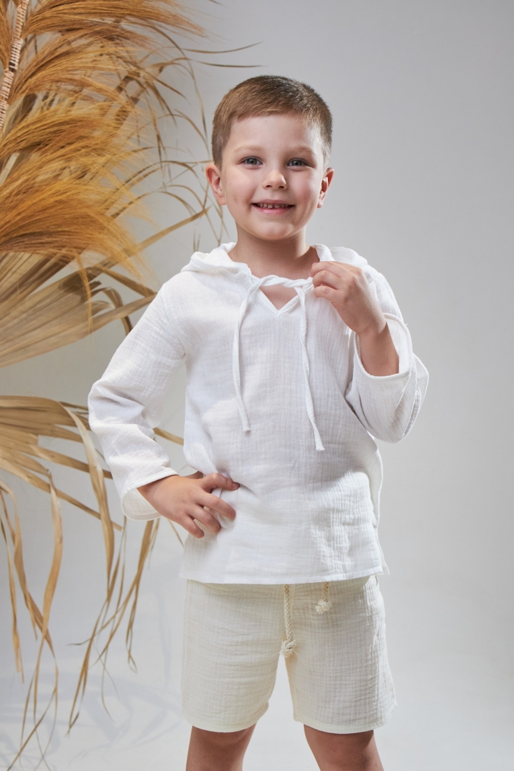 330-Б. Пляжная детская рубашка, белая, хлопок 100% муслин, размеры 86,92,98,104,110,116