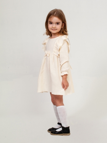 Купить 321-СЛ. Платье из муслина детское, хлопок 100% сливочный, р. 74,80,86,92 в Первоуральске