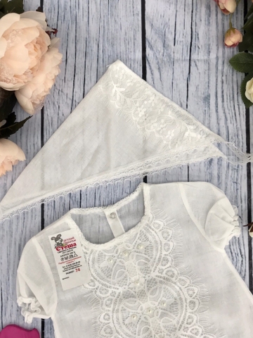 214. Крестильное платье из батиста, хлопок 100%, размеры 62,68,74,80